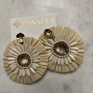 Panacea Ivory Raffia Earrings Flower Resort Summer Boho Tropical Jewelry New NWT